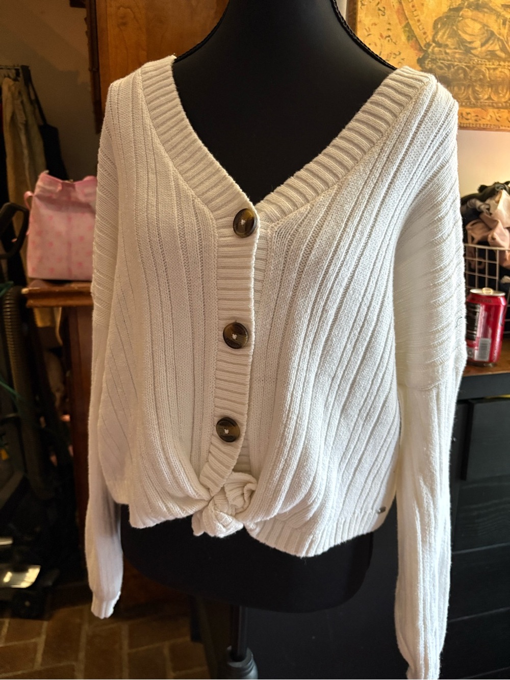Hollister Cozy Women's Cream Button-Front Knit Sweater